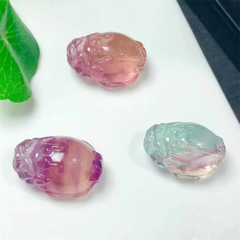 

10PCS Natural Fluorite Mini Dragon Turtle Making For Pendant Earring Fashion Crystal Carved DIY Accessories 24MM