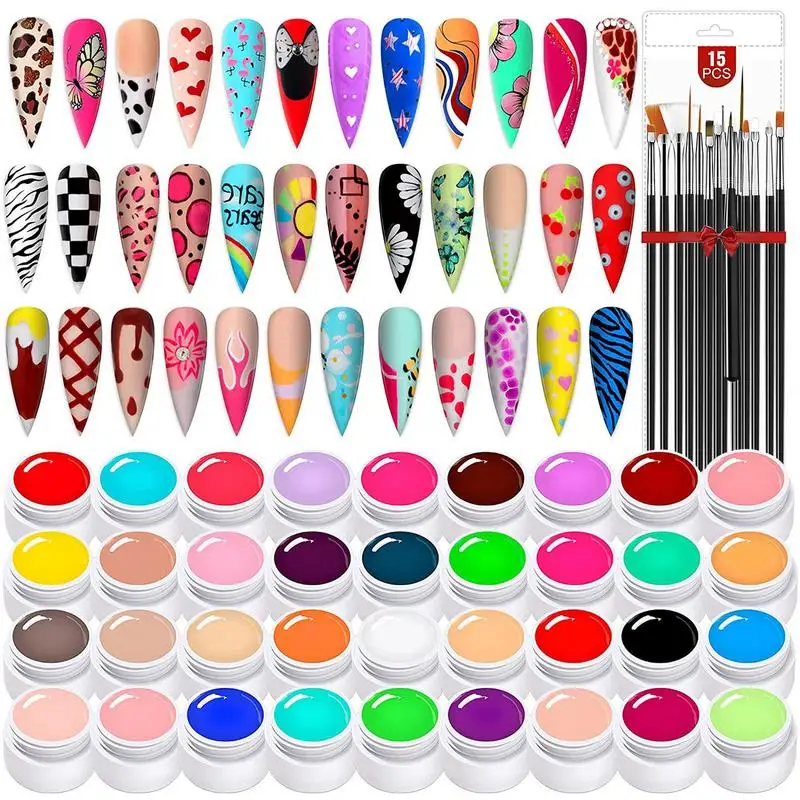 

Solid Gel Polish Set 36-Pigment Set Professional Gel With 15pcs Thin Brushes For Home Salon