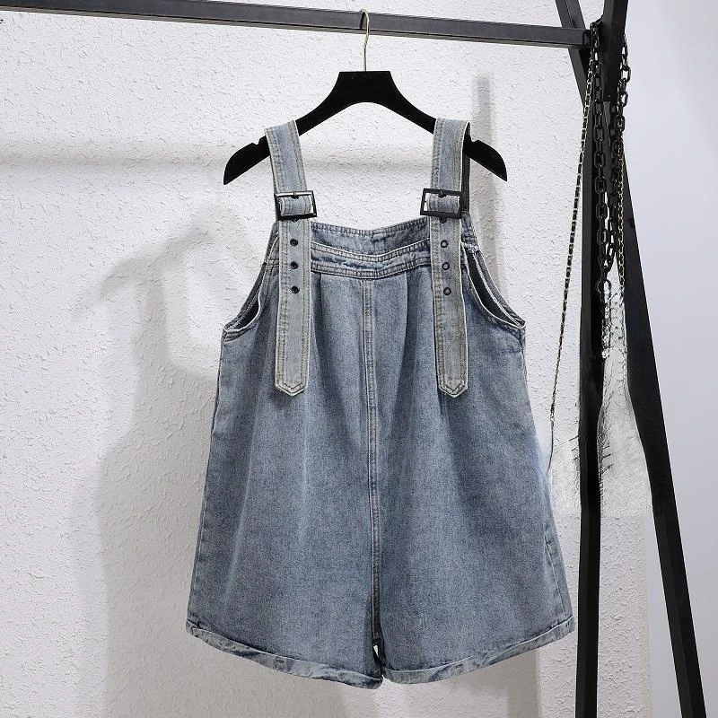 2022 Summer Vintage Jean Jumpsuit Women Korean Fashion Casual Baggy Shorts Wide Legs Bib Overalls Woman Denim Rompers