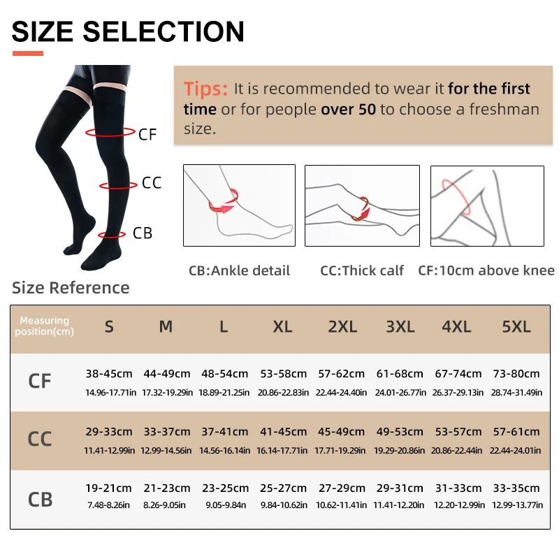 Medical Compression Stockings 20-30mmHg Graduated Pressure Thigh High Elastic Nursing Socks for Varicose Veins Edema Swelling