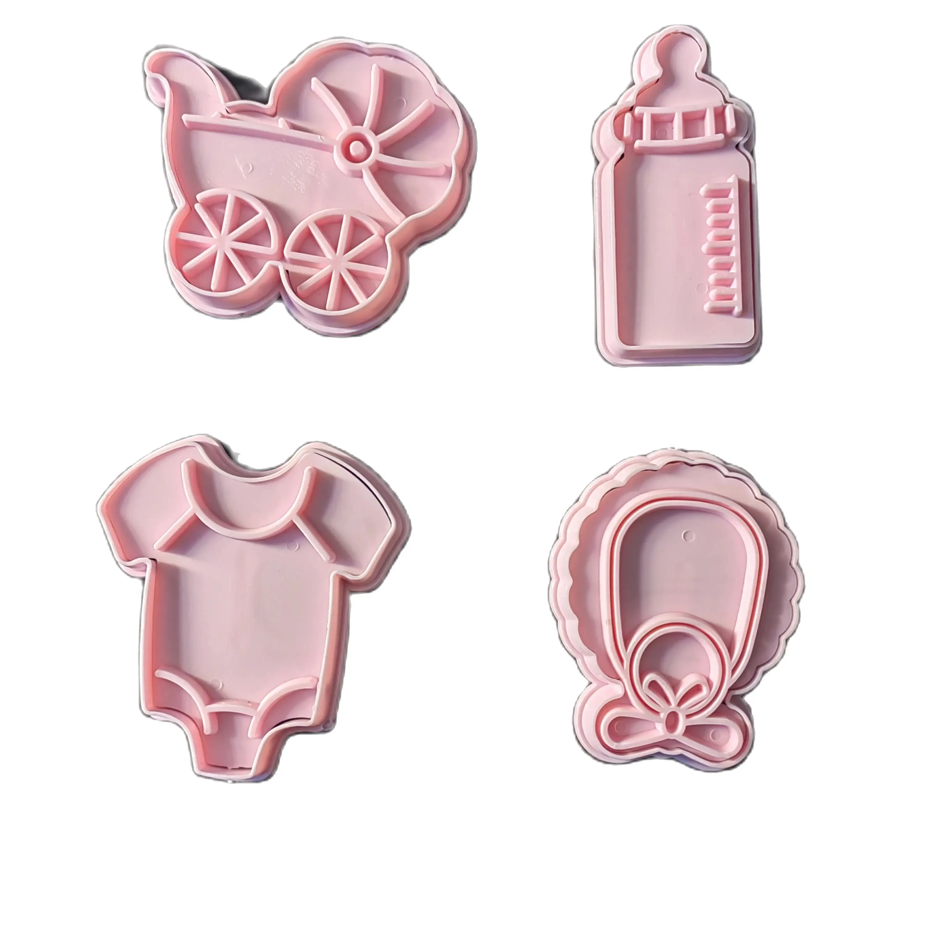 

Free Shipping Plastic 4pcs Baby Bottles and Clothes Theme Pattern Cake Fondant Pressing Cookie Molds Set HB1101Z