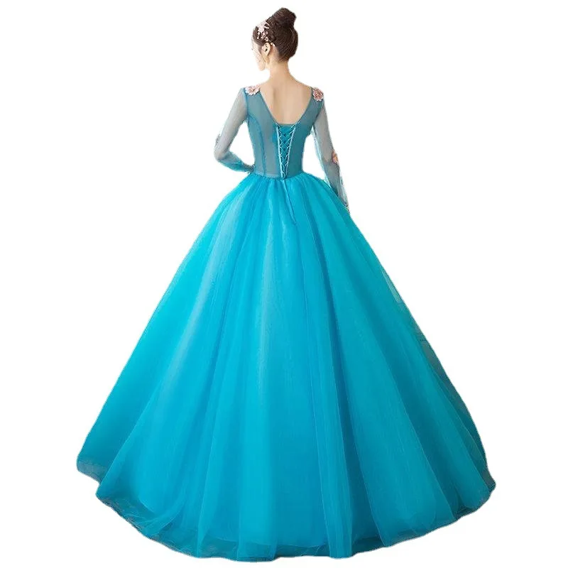 New Sweet Ball Gowns With Sleeves Sexy Illusion Deep V-neck Quinceanera Dresses Exquisite Flowers Tulle Prom Dress Customized