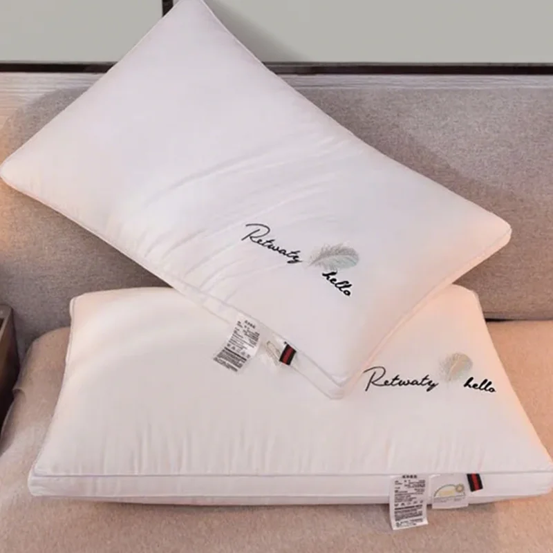 60S Pure Cotton Pillowcase with Pillow Core Good Quality Neck Protection High Rebound Home Hotel Soft Pillow 48x74cm 1pc