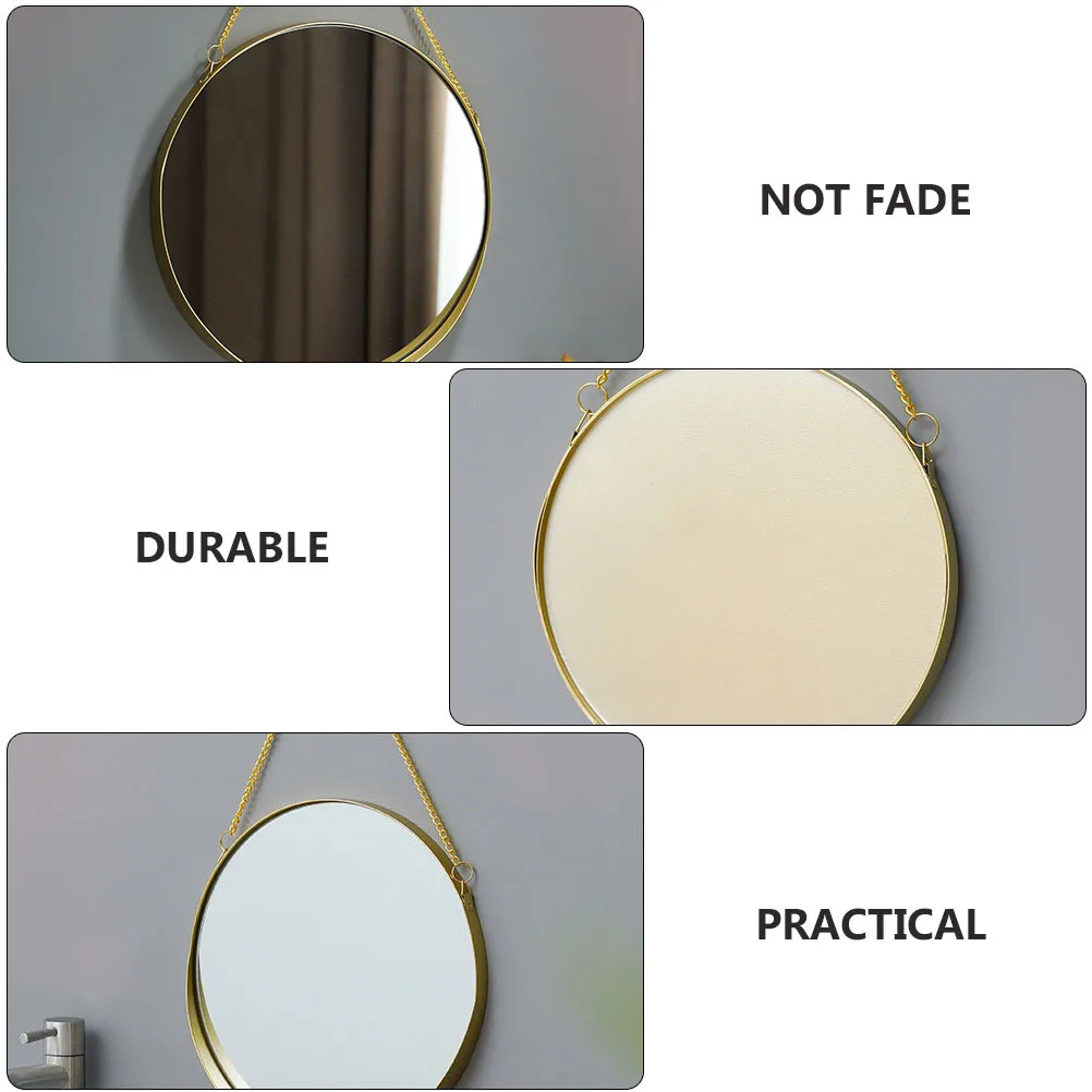 装飾的な壁掛け鏡、バスルーム用吊り下げ式化粧鏡、丸型、北欧デザイン、強力な耐摩耗性、省スペース、金属製装飾