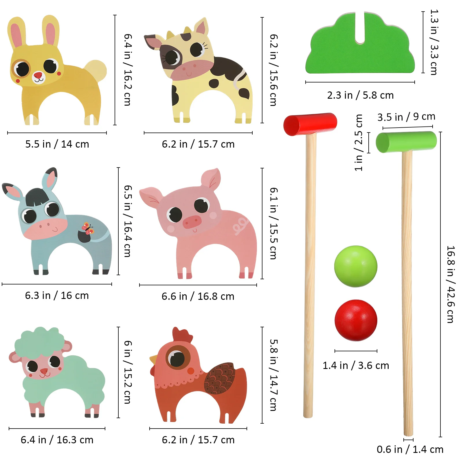 1Set Cute Animal Croquet Kit for Children Wood Animal-Themed Croquet Game Mini Indoor Outdoor Set with Balls Mallets Beginner