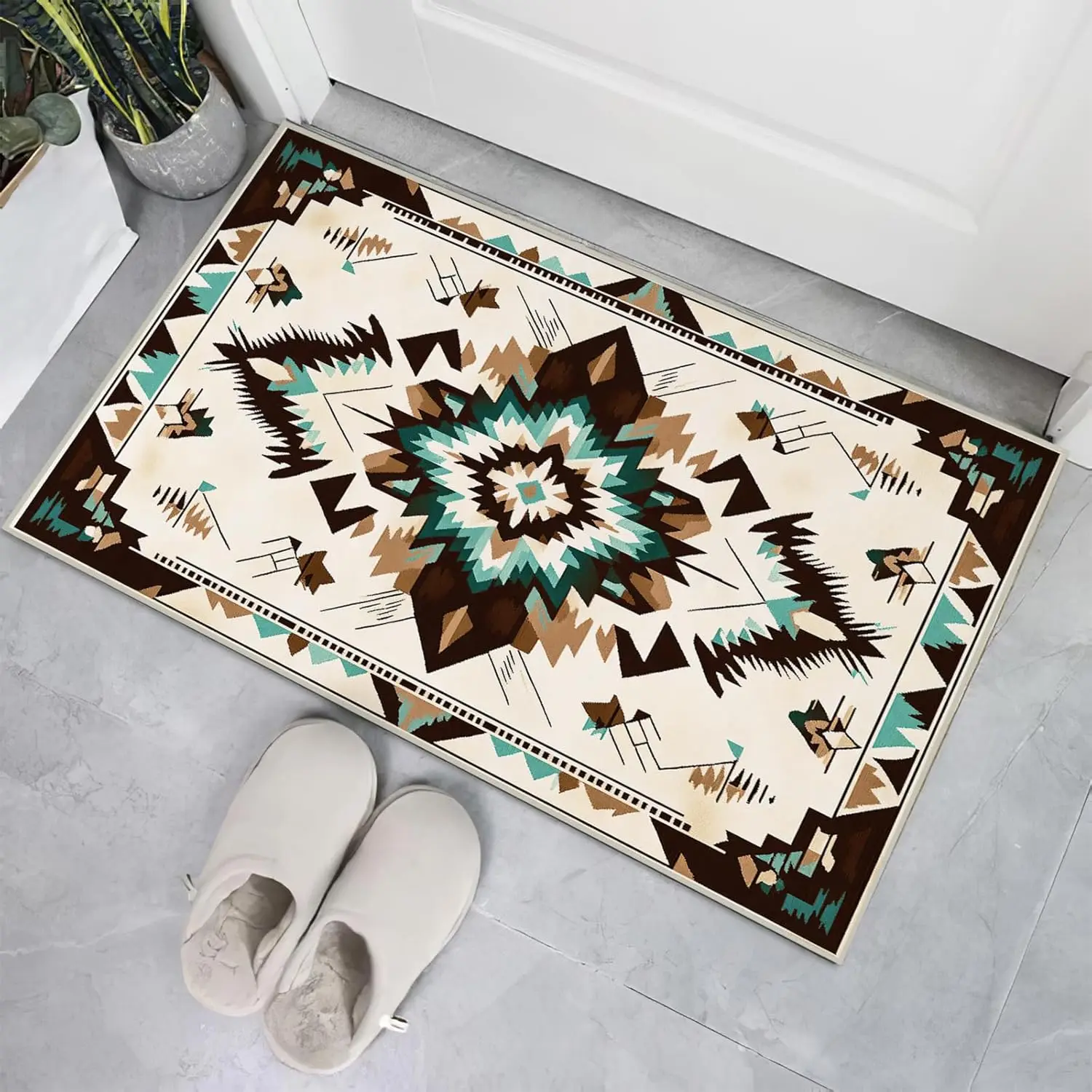 Western Area Rug for Living Room Abstract Geometric Diamond Entryway Rug Southwestern Aztec Tribal Rugs Non Slip Pile Machine