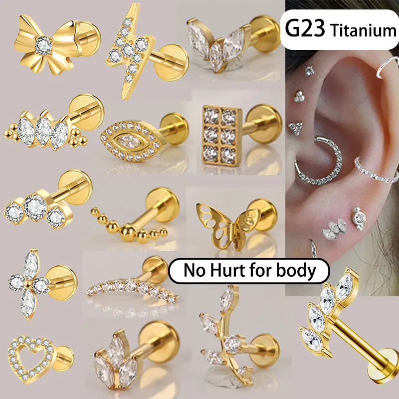 

F136 Titanium Lip Ring Lightning Flower Inlaid Zirconia Ear Bone Stud G23 Titanium Body Piercing Jewelry Factory 10pcs/lot