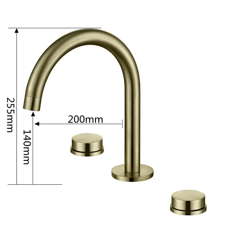 Brushed Gold Basin Faucet Brass Bathroom Mixer Tap Widespread Rotation Wash basin Faucet 3 Holes Lavotory