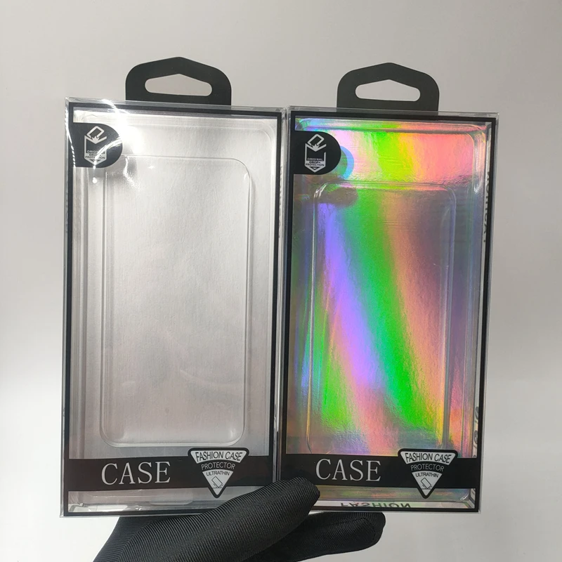 Phone Case Packaging Box Blister PVC Package Box, Black, twill, laser, silver Box Universal Phone Case Box 100Pcs 200Pcs 500Pcs