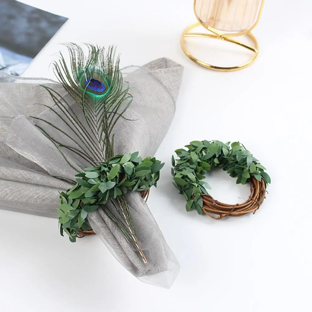Rustic Napkin Rings Rattan Leaf Wreath Napkin Rings Set for Farmhouse Table Decor Greenery Napkin Holders for Thanksgiving