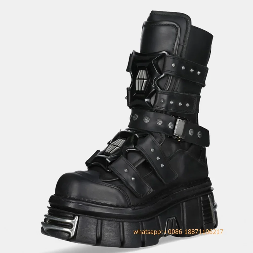 Metal Rivet Punk Party Gothic Boots 2024 New Thick-Soled Street Rock 35-45 Sports Casual Shoes Men's and Women's Motorcycle Boot