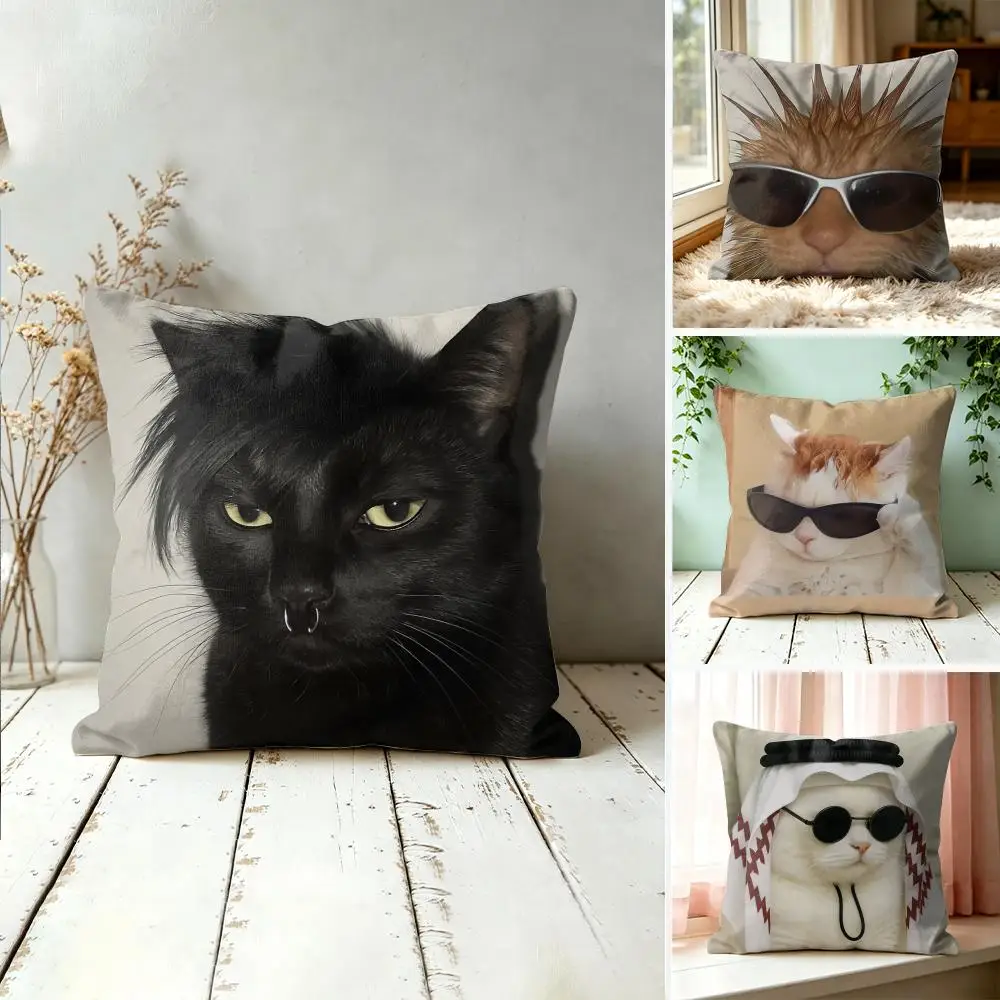 Handsome Fashion Pretty Cat Cushion Cover Square Short Plush Pillow Case Living Room Sofa Home Decor Funda 40X40
