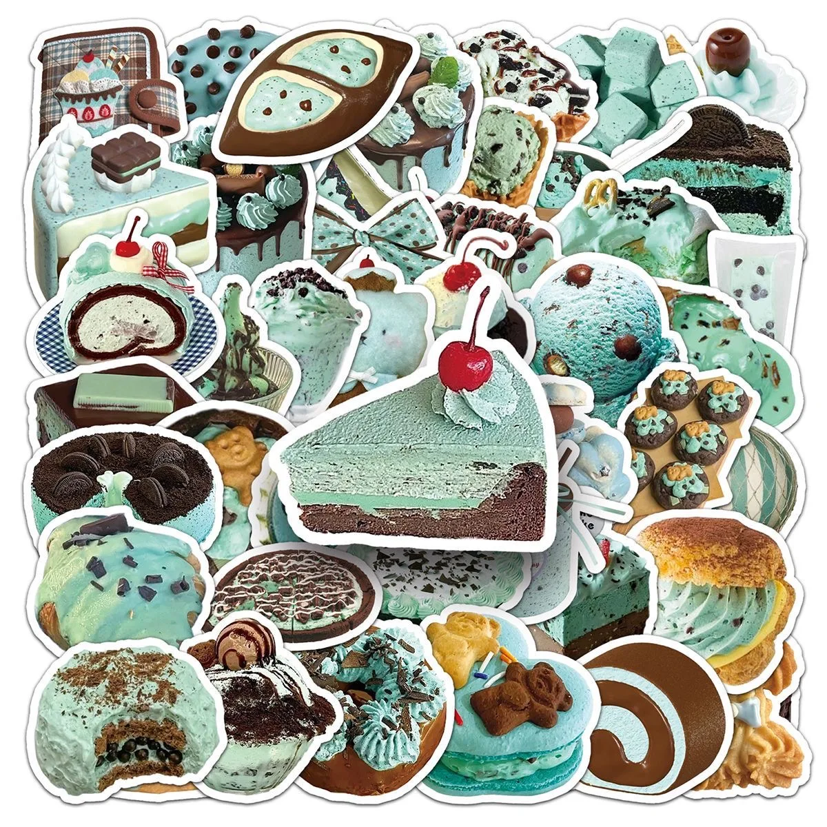 50Pcs Mint Chocolate Dessert Stickers Cute Cake Ice Cream Food Hand Account Diary Notebook Planner Scrapbook DIY Decorative