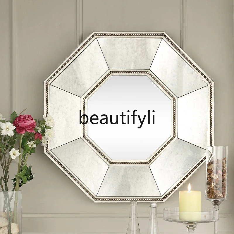 

Hexagonal fireplace circular wall-mounted mirror porch light luxury dining room bedroom polygonal porch decorative mirror