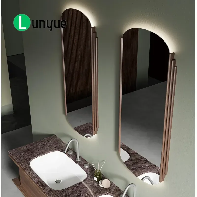 Modern Solid Wood Wall Mounted Bathroom Vanity With Lacquered Waterproof Mirror For Home Hotel Use Durable Storage Cabinet