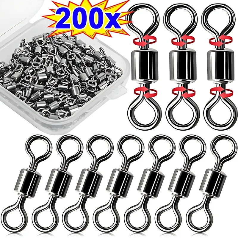 200/50Pcs Stainless Steel Fishing Connector Corrosion Resistance Barrel Bearing Rolling Swivel Solid Ring Connector Accessories