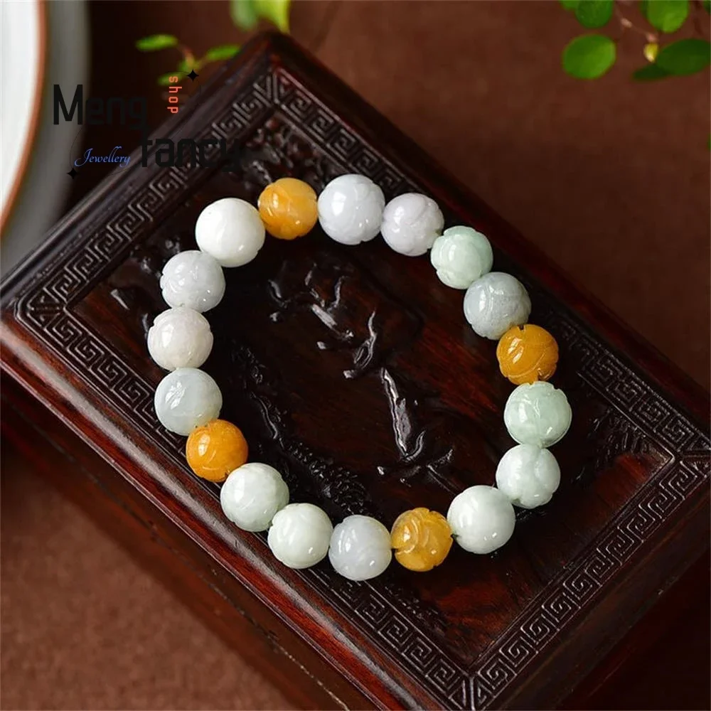 

Natural Burmese A-goods Old Pit Species Jadeite Strings Lotus Flower Bracelet Exquisite Elegant Simple High-grade Holiday Gifts