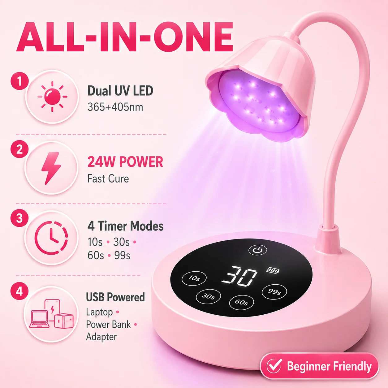 UV LED Nail Lamp Rechargeable UV Light for Gel Nails Cordless Portable Nail Dryer 360°Rotatable Polish Drying Lamp With Battery view 3