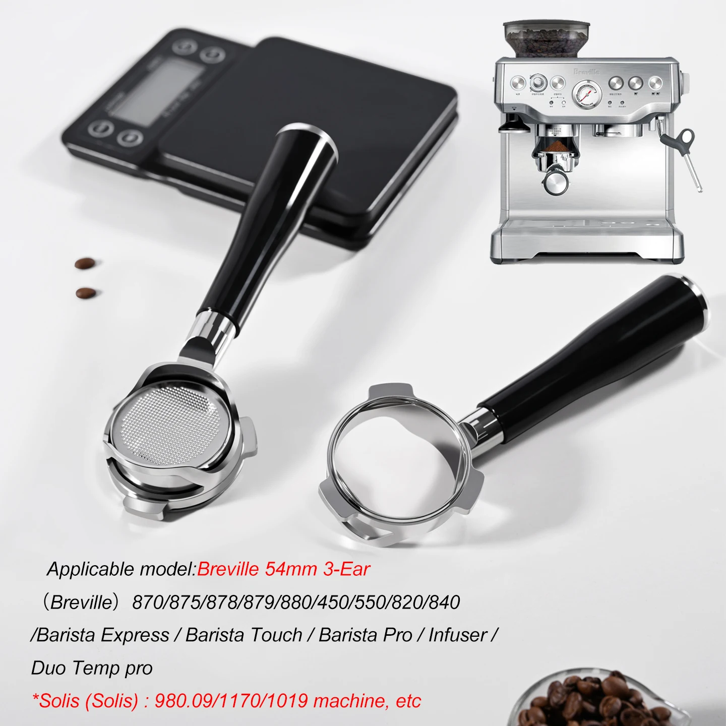 54mm Kaffee-Bodenloser Siebträger Naked Fit Breville Sage 870 878 879 Doppelauslauf Espressomaschinen-Zubehör Barista-Werkzeuge