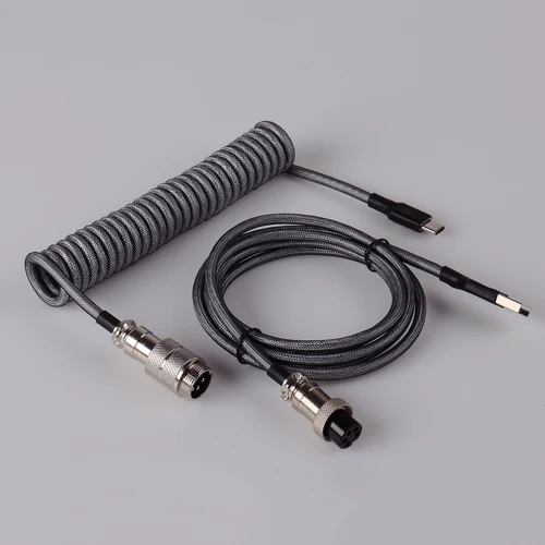 Imagen 1 del producto Cable de teclado Usb en espiral LANO, teclado en espiral negro, Cable Usb tipo C, conector de aviador de Metal, Cable de teclado Usb GX16 para juegos