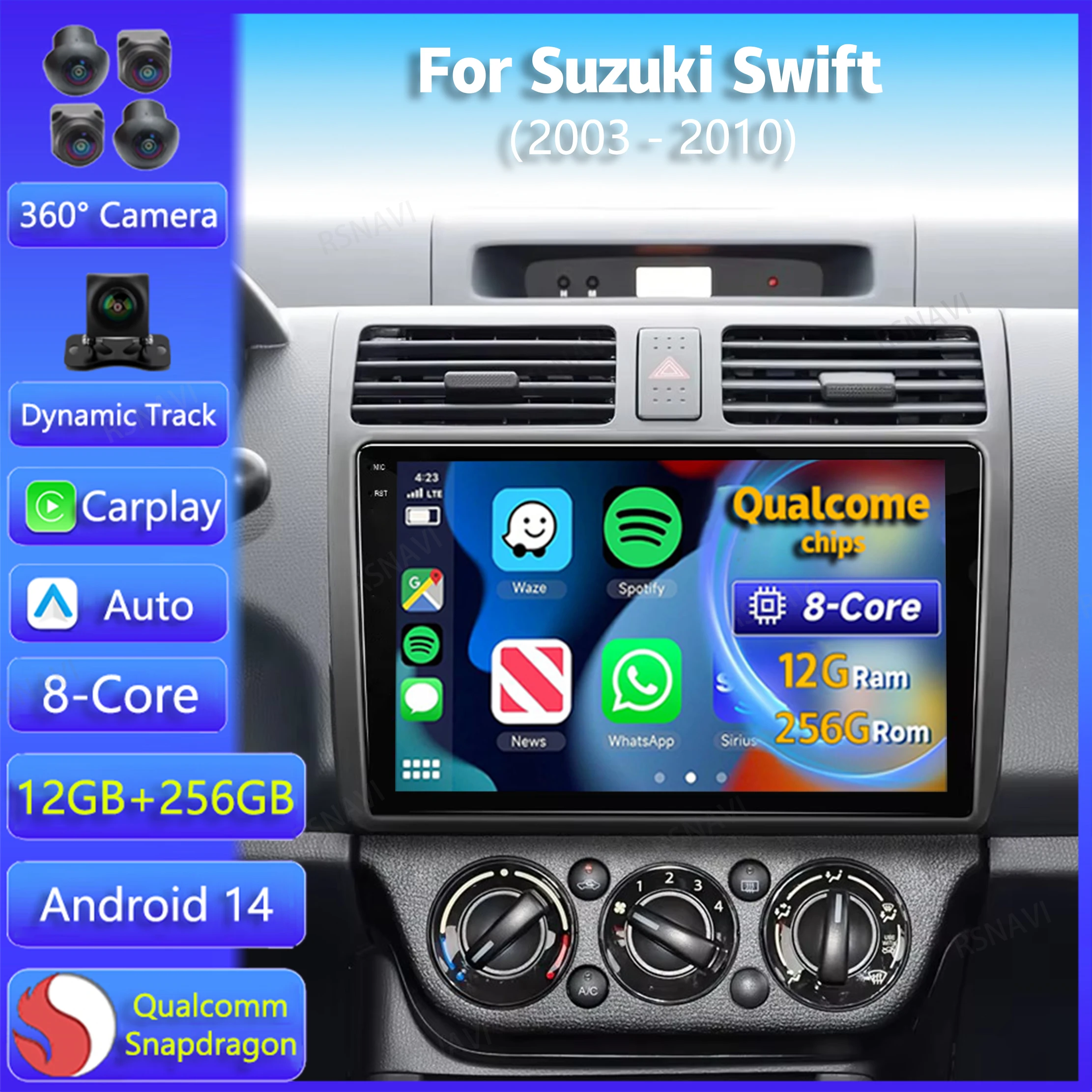 Android 14 Car radio multimedia player Carplay Auto GPS navigation NO DVD For Suzuki Swift 2003 2004 2005 2006 2007 2008 - 2010