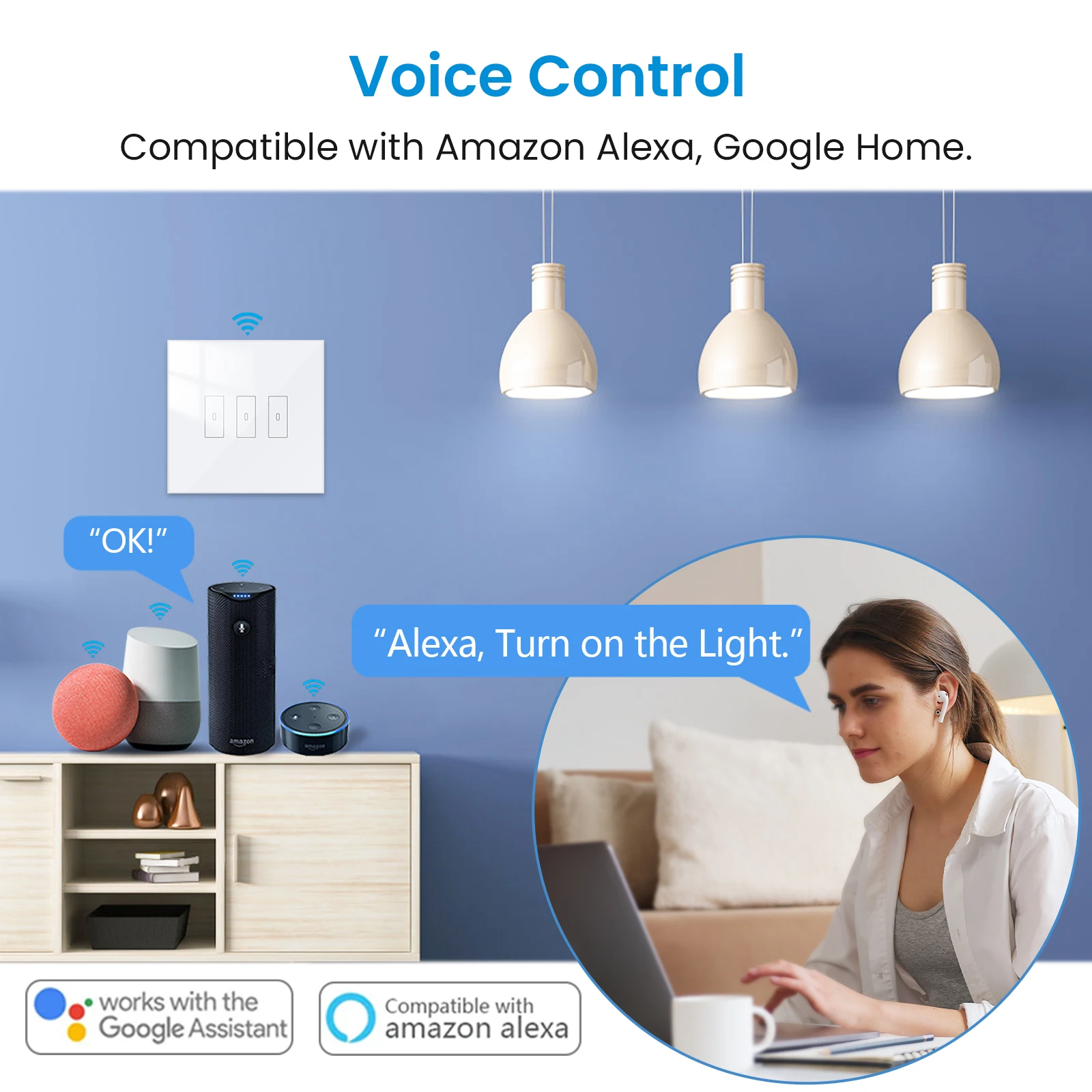 LoraTap Tuya Smart Life EU/US Touch Crystal pannello temperato interruttore della luce App temporizzazione telecomando tramite voce Google Home Alexa