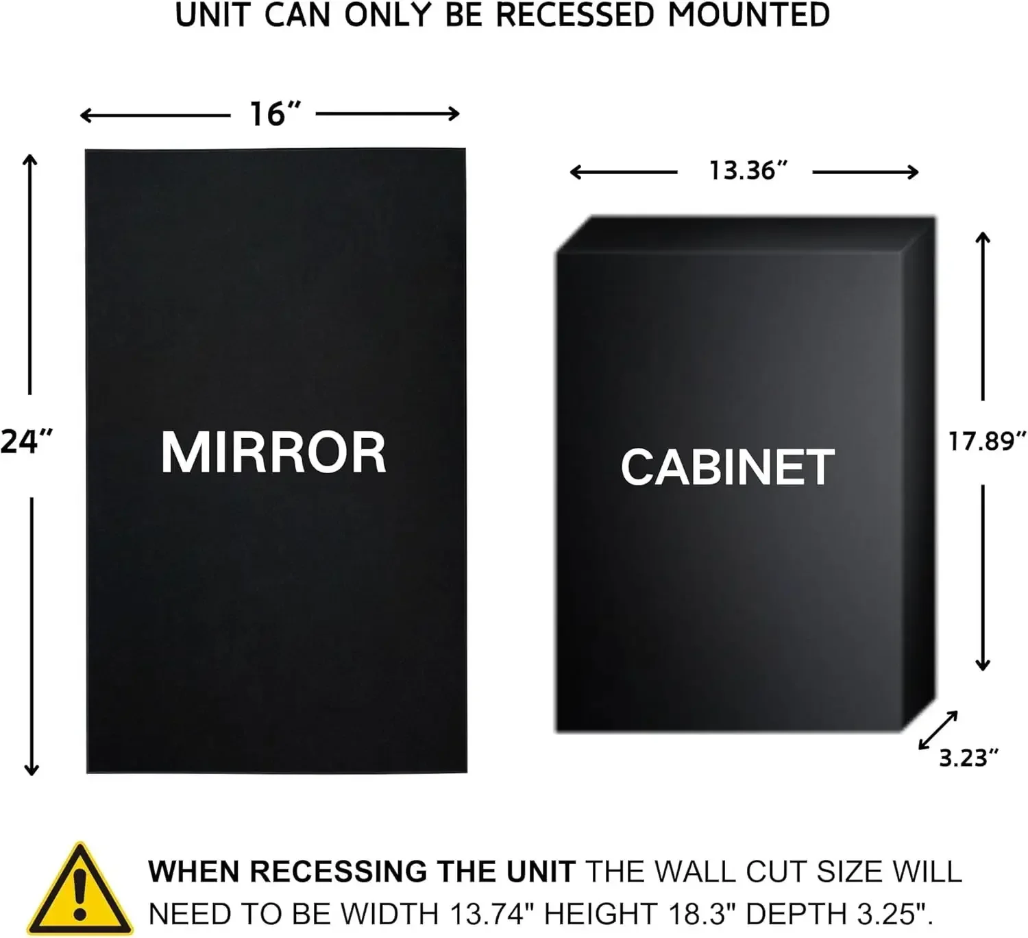 Black Metal Framed Recessed Bathroom Medicine Cabinet with Mirror Rectangle Beveled Vanity Mirrors for Wall 16 x 24 inches