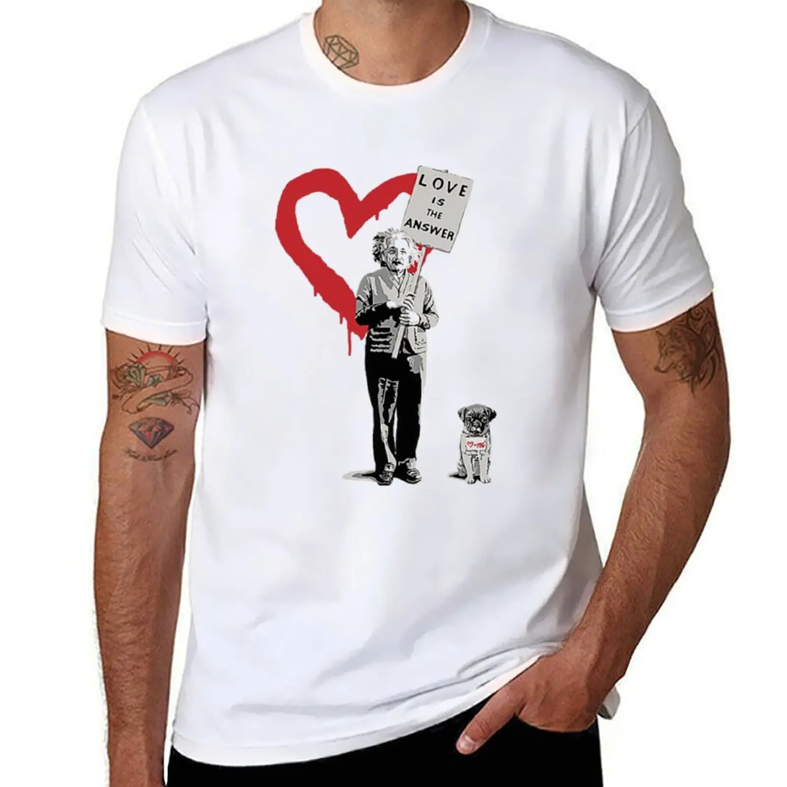 BANKSY Einstein Love is the Answer T-Shirt plain anime kawaii clothes anime t shirts big and tall t shirts for men