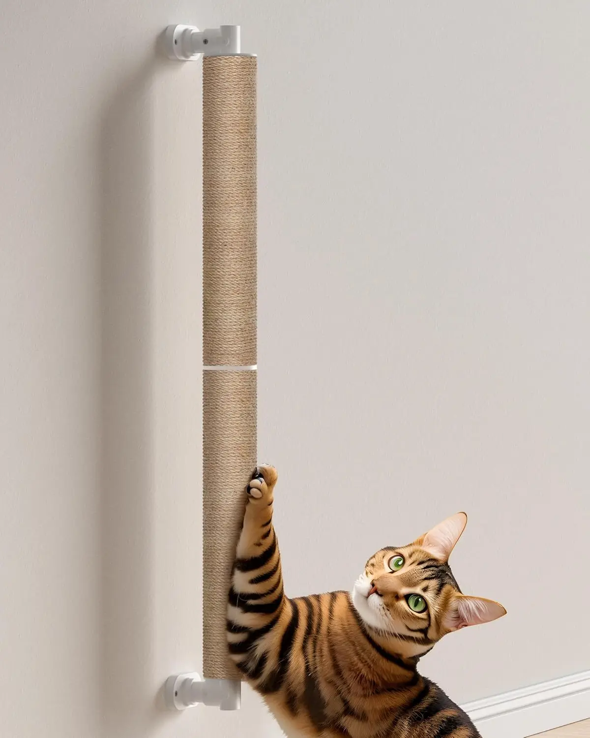 

Cat Scratching Post Wall Mounted, 37.5" Tall Jute Cat Scratcher for Wall with Hanging Toys for Large Cats Indoor Cat Wal