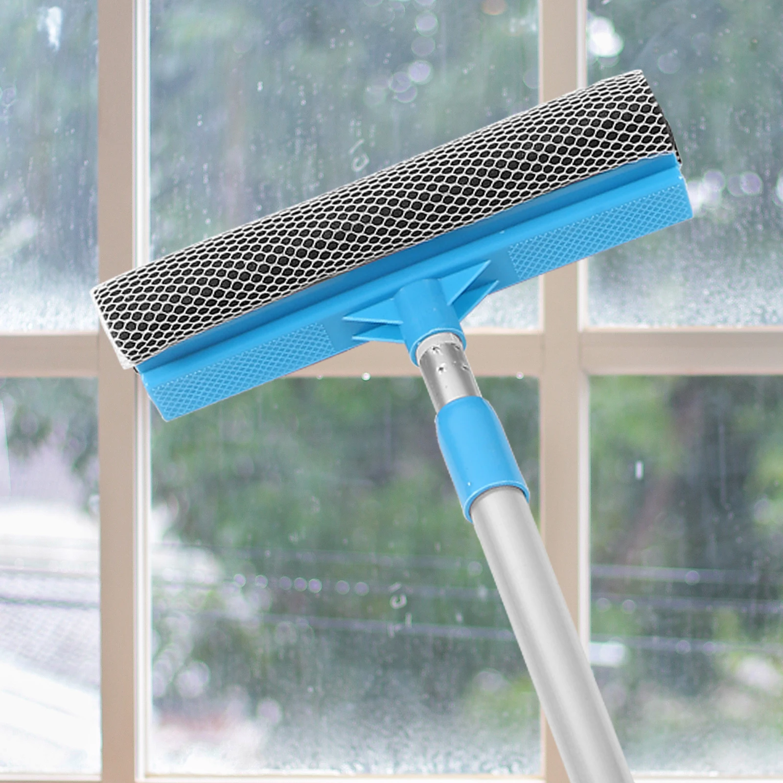 

Double Sided Glass Cleaner 80cm Extendable Handle Blue Plastic Sponge Squeegee Window Scrubber Car Home Cleaning Tool Mirror