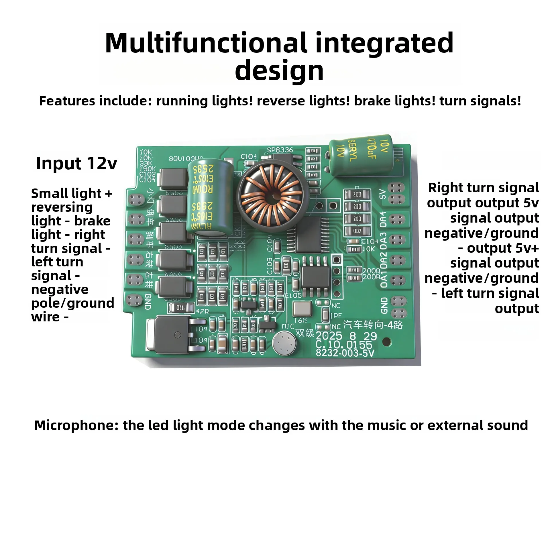 Bluetooth Motorcycle LED Controller, 4 Ways Turn Signal Brake Daylight Module 12V