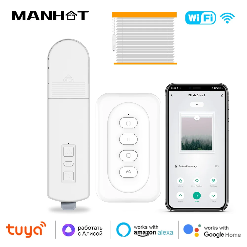 

Manhot Tuya Wi-Fi Smart Motor Электрические цепные рулонные шторы Привод затвора Smart Life Приложение Alexa Google Home Голосовое управление