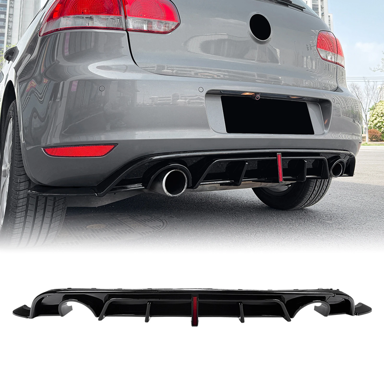 For Volkswagen VW Golf 6 MK6 2008-2012 Standard Version Rear Bumper Diffuser Lip Gloss Black/Carbon Fiber Look Spoiler Splitter
