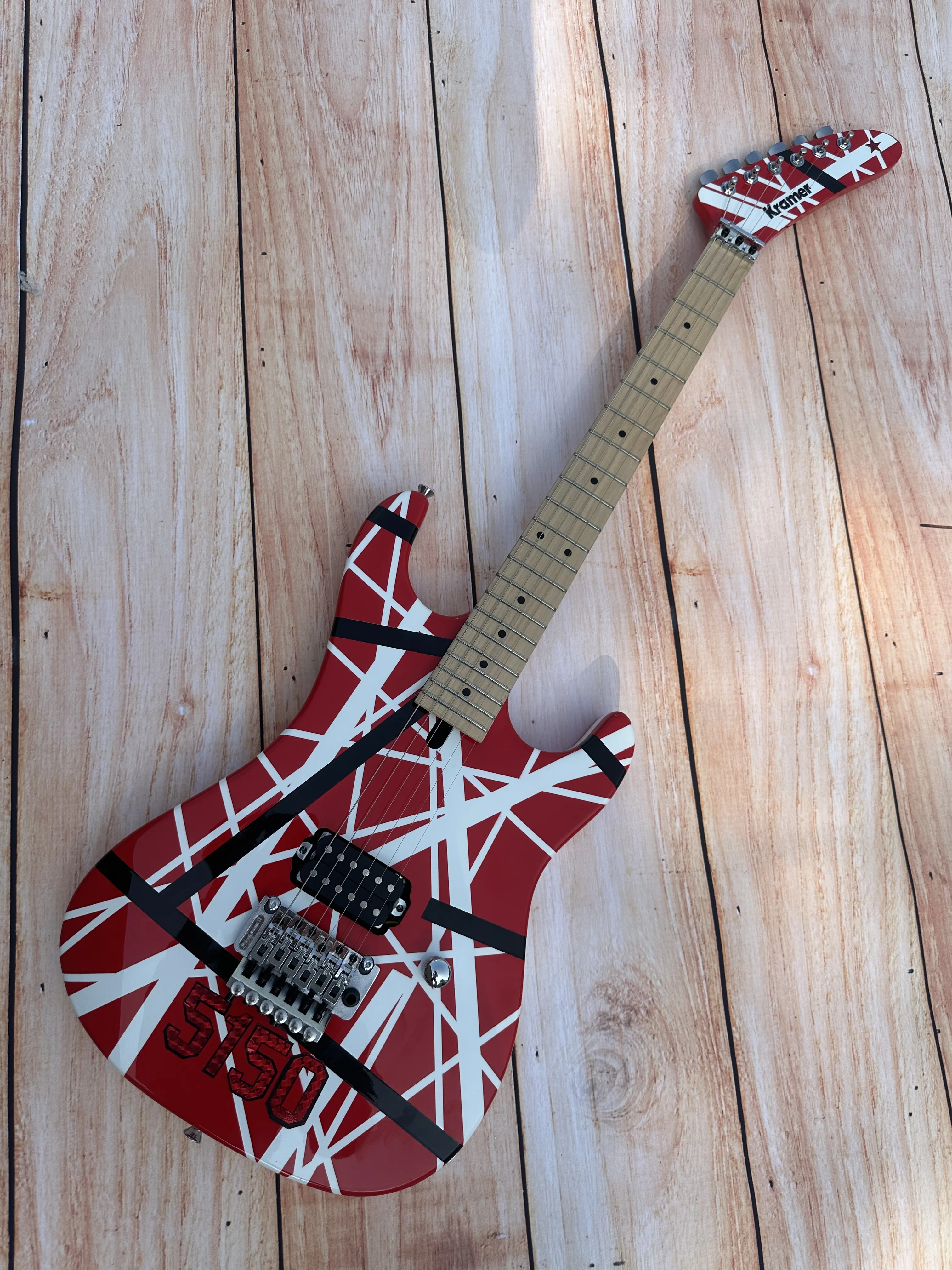 

5150 striped electric guitar, classic red and white, alder body, bright light, imported paint, dual shake tremolo, available in