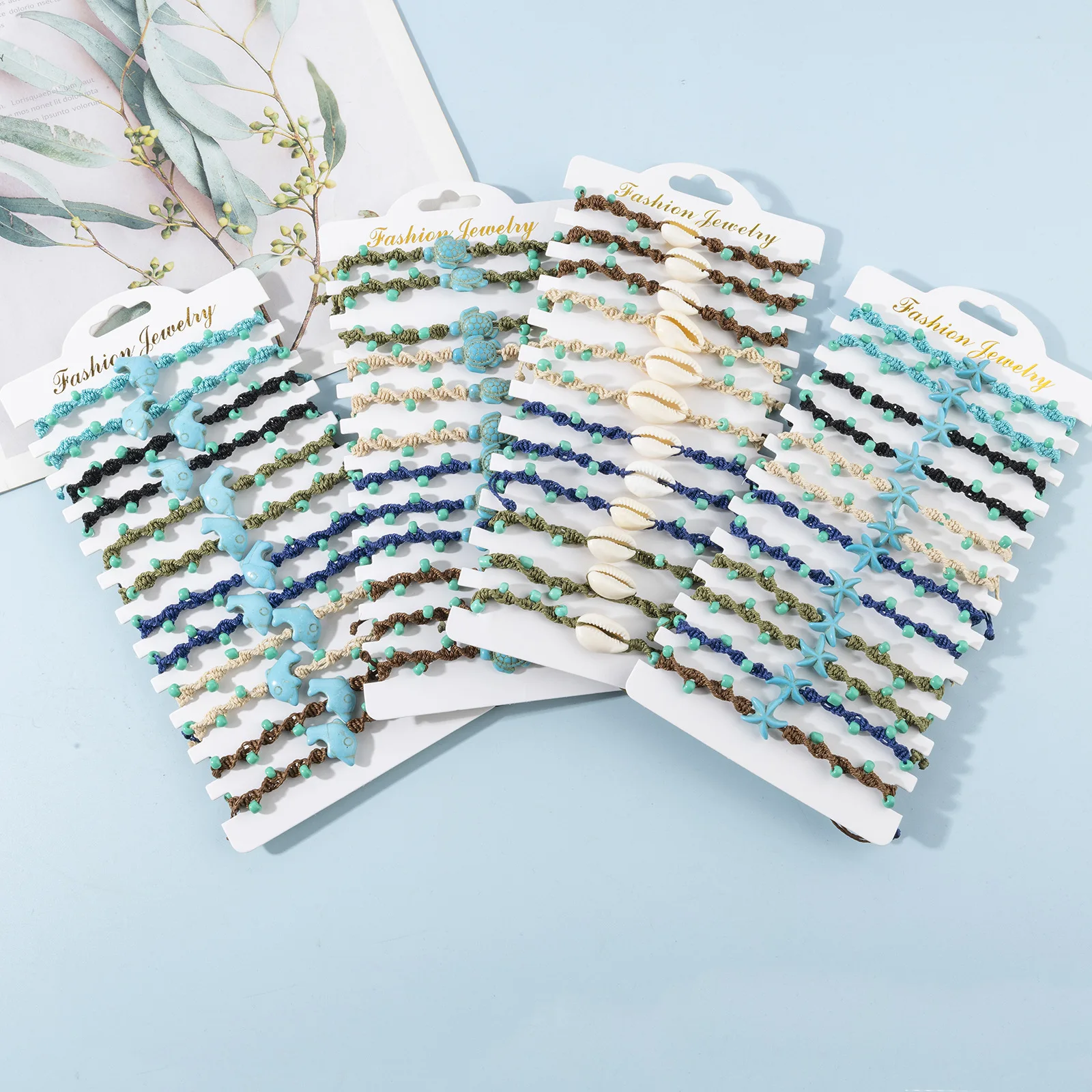 

Браслет из рисовых бусин ZGMXR, 12 шт., с дельфинами, морскими звездами, ракушками, ручной работы, из натурального камня, с черепахами, в богемном стиле, набор браслетов из бисера.