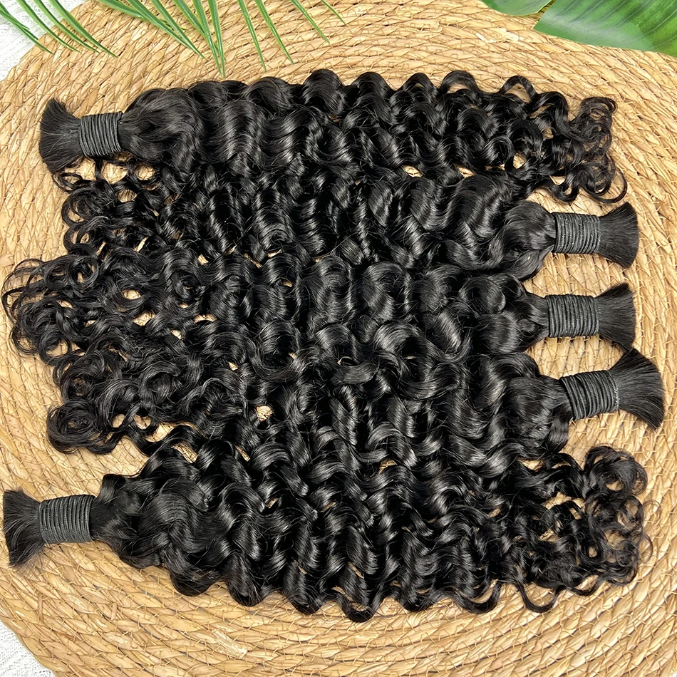 شعر بشري مموج مائي للتضفير بدون لحمة وصلات شعر # 1B لون أسود طبيعي 100% ضفائر شعر فيتنامية خام