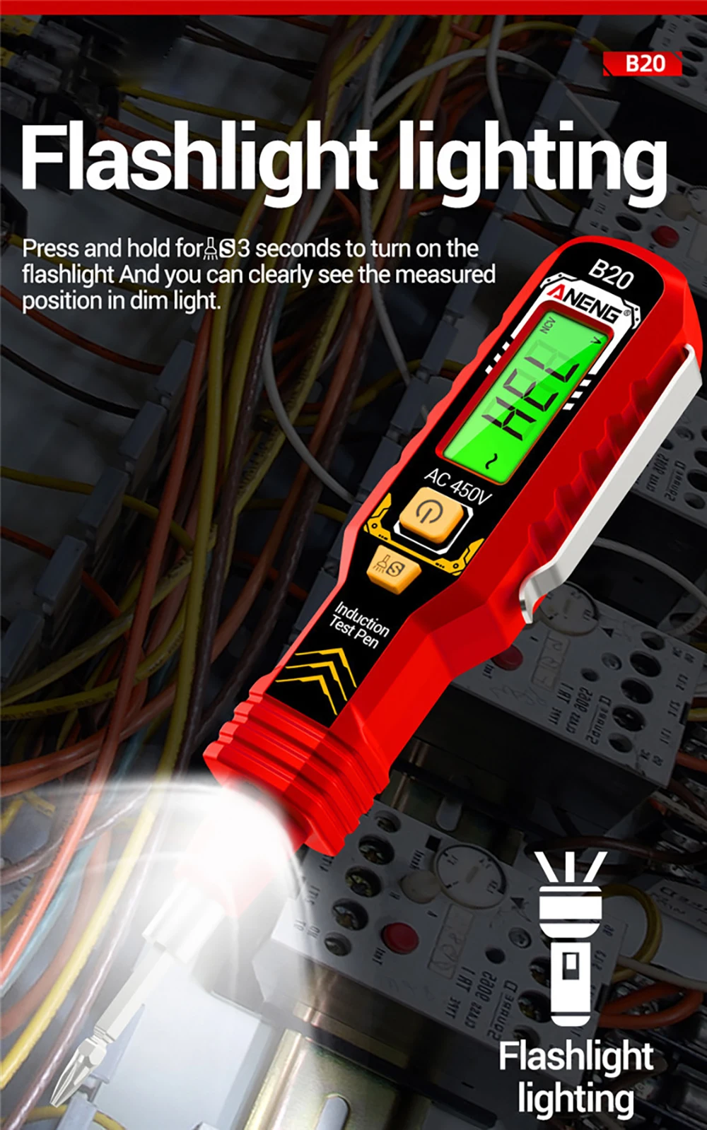 ANENG B20 Spannungsprüfer-Stift Doppelkopf-Schraubendreher Kreuzschlitz-Flachkopf-Schraubendreher Elektrischer Induktions-Schaltkreisprüfer Werkzeuge – Detail 8