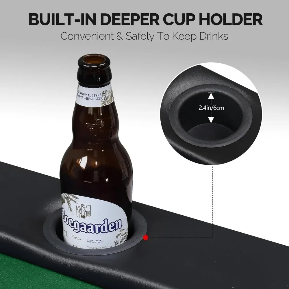 طاولة بوكر قابلة للطي مكونة من 8 لاعبين، طاولة ألعاب كازينو تكساس هولدم بلاك جاك قابلة للطي مع حامل أكواب من الفولاذ المقاوم للصدأ العميق