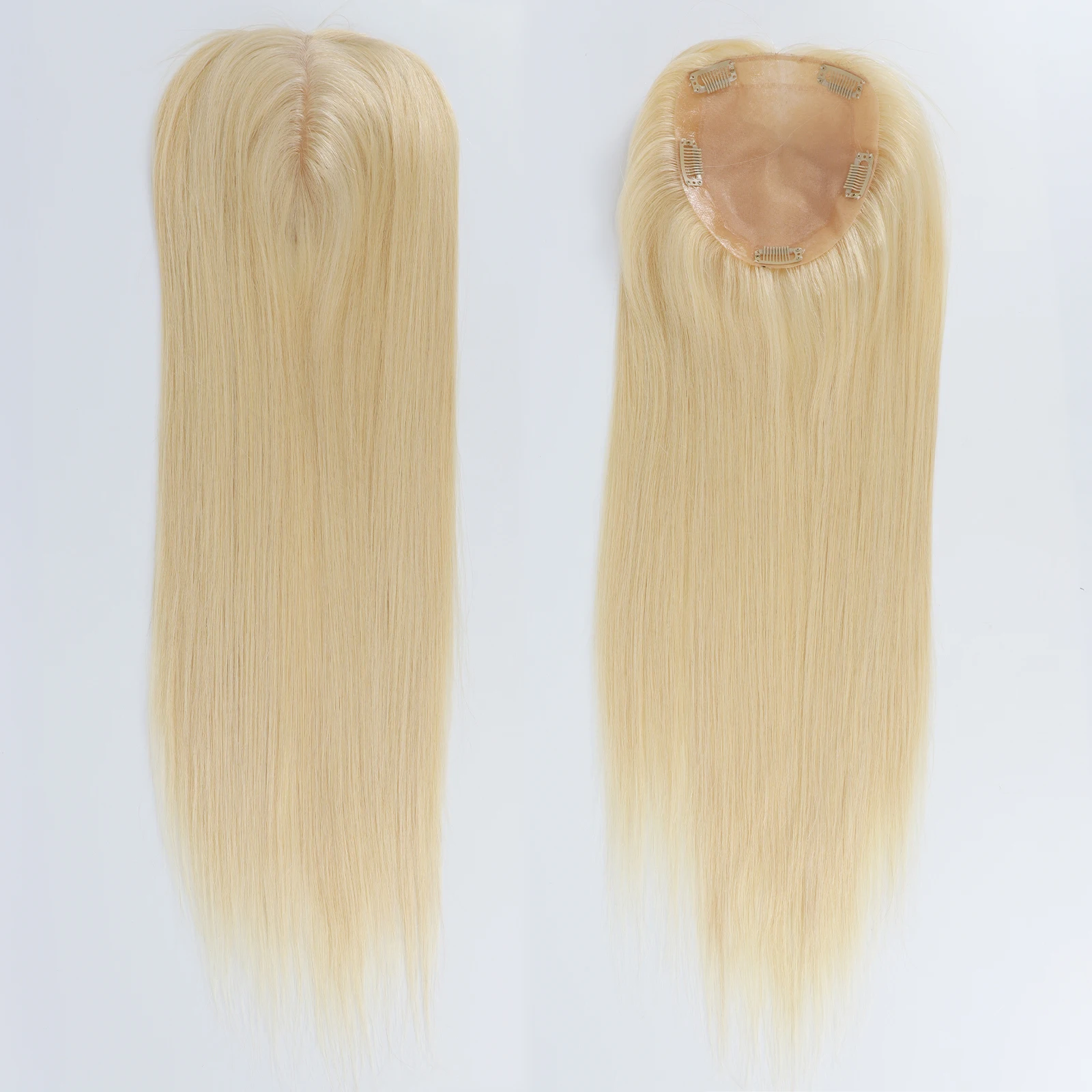 15x16 سنتيمتر الحرير العلوي توبر مع مقاطع في 22 بوصة شعر بشري ريمي حقيقي الشعر المستعار للنساء # 613 جلد حريري أشقر فاتح لفروة الرأس الطبيعية #3