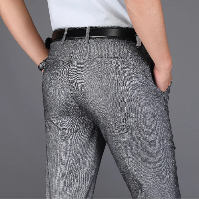 Pantalones casuales de verano para hombres, ropa formal de negocios y oficina, pantalones de traje de pierna recta de gran tamaño, sueltos y de color sólido de alta gama