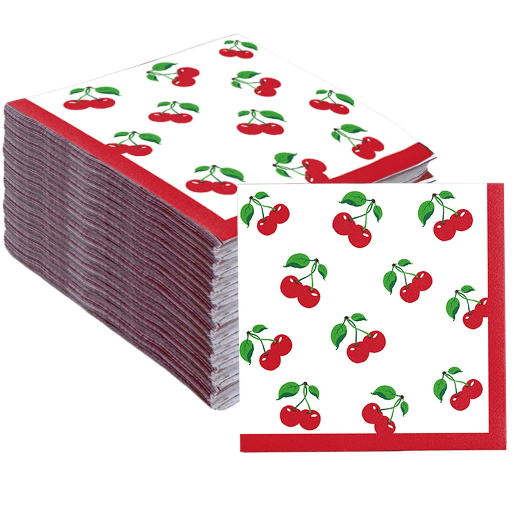 20/40/60/80/100/200szt Serwetka wiśniowa Jednorazowa serwetka papierowa z czerwoną wiśnią Dekoracja w kształcie wiśni dla dziewczynek Urodziny Baby Shower