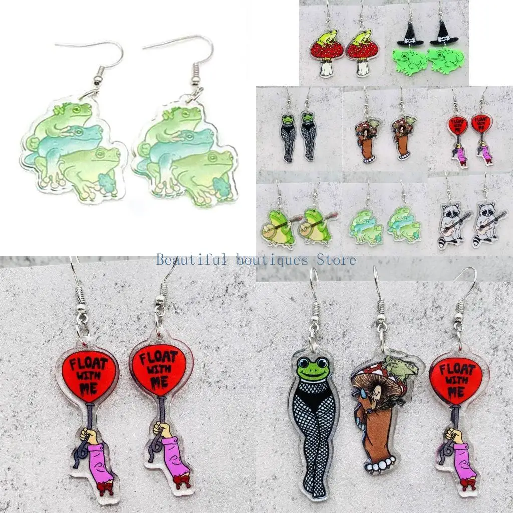 U4LF Cute Frog Ear Drops Acrylic Pendant Earrings Novelty Drop Earrings Dangle Earrings Ear Pendant Acrylic Material for Teen