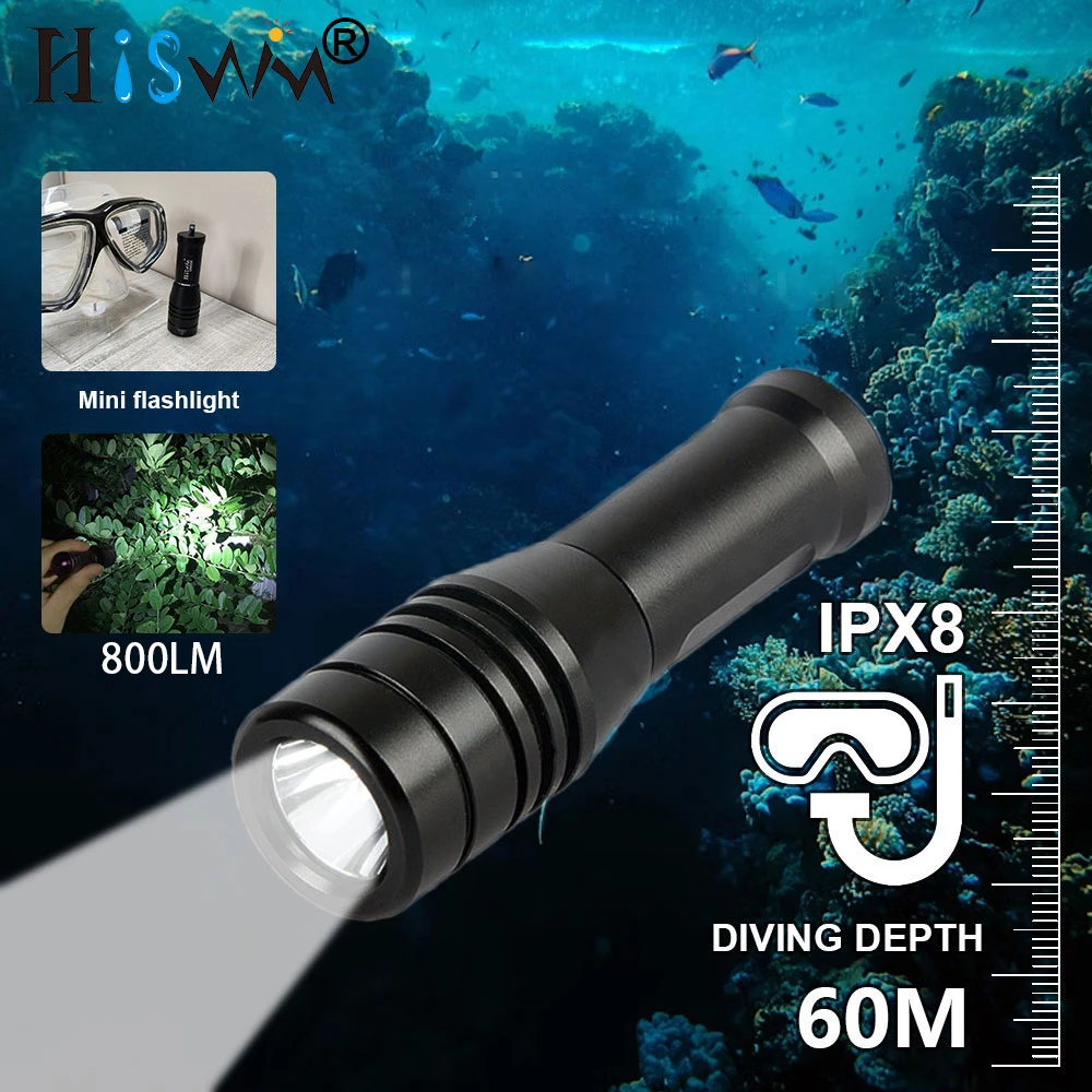 

HISWN DM008 Professional diving flashlight L2 LED super bright 800LM IPX8 Waterproof 80g lightweight flashlight Outdoor, diving