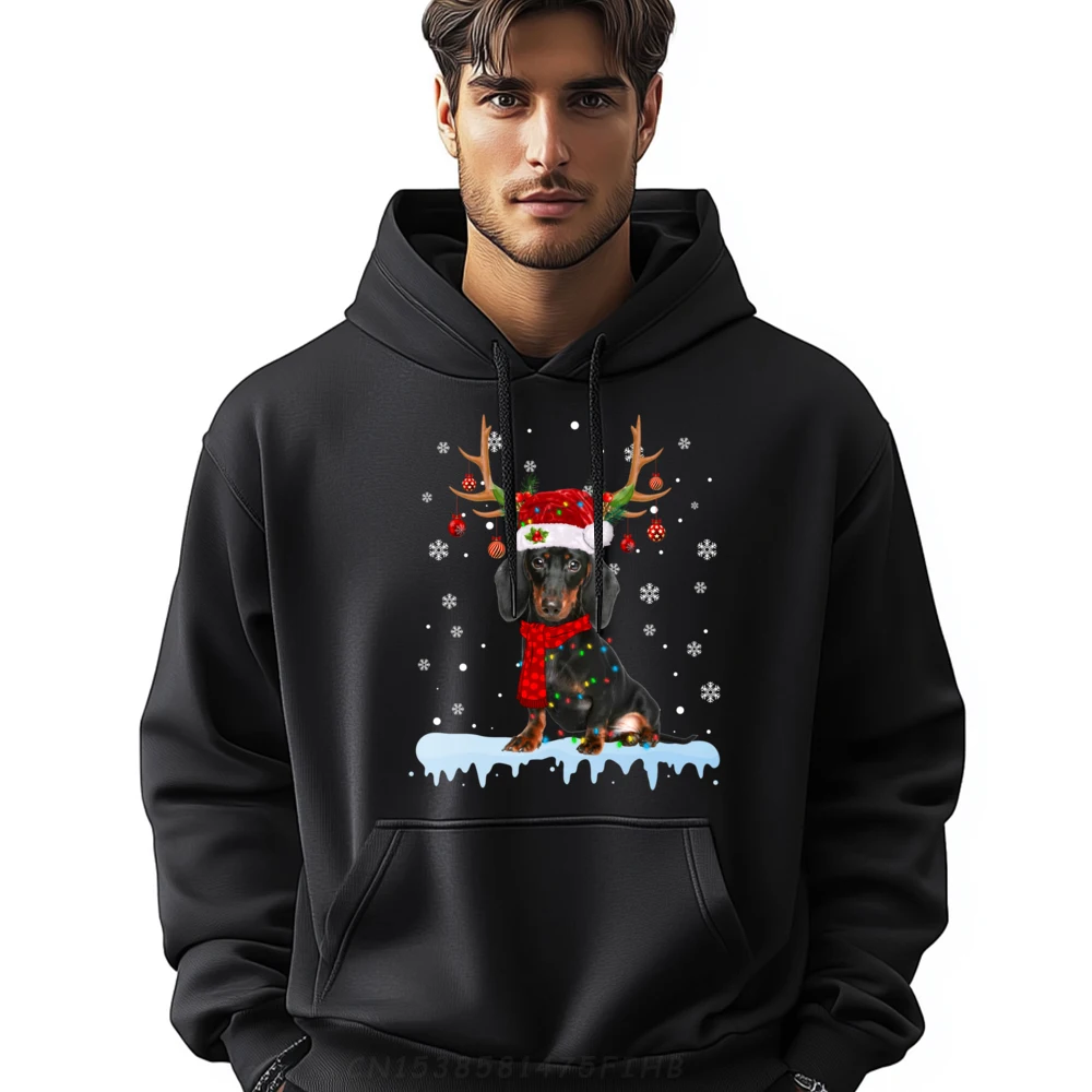 

Reindeer Santa Dachshund Christmas Lights Free Shippping Clothes Unisex Funny Hoodie Crazy Pullover