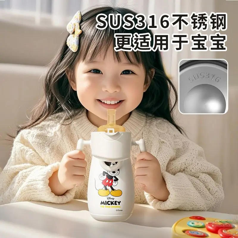 Disney Mickey การ์ตูนน่ารักสแตนเลส THERMOS ถ้วยสร้างสรรค์อะนิเมะอุปกรณ์ต่อพ่วง Kawaii ที่ถอดออกได้เด็กฟางถ้วยน้ํา