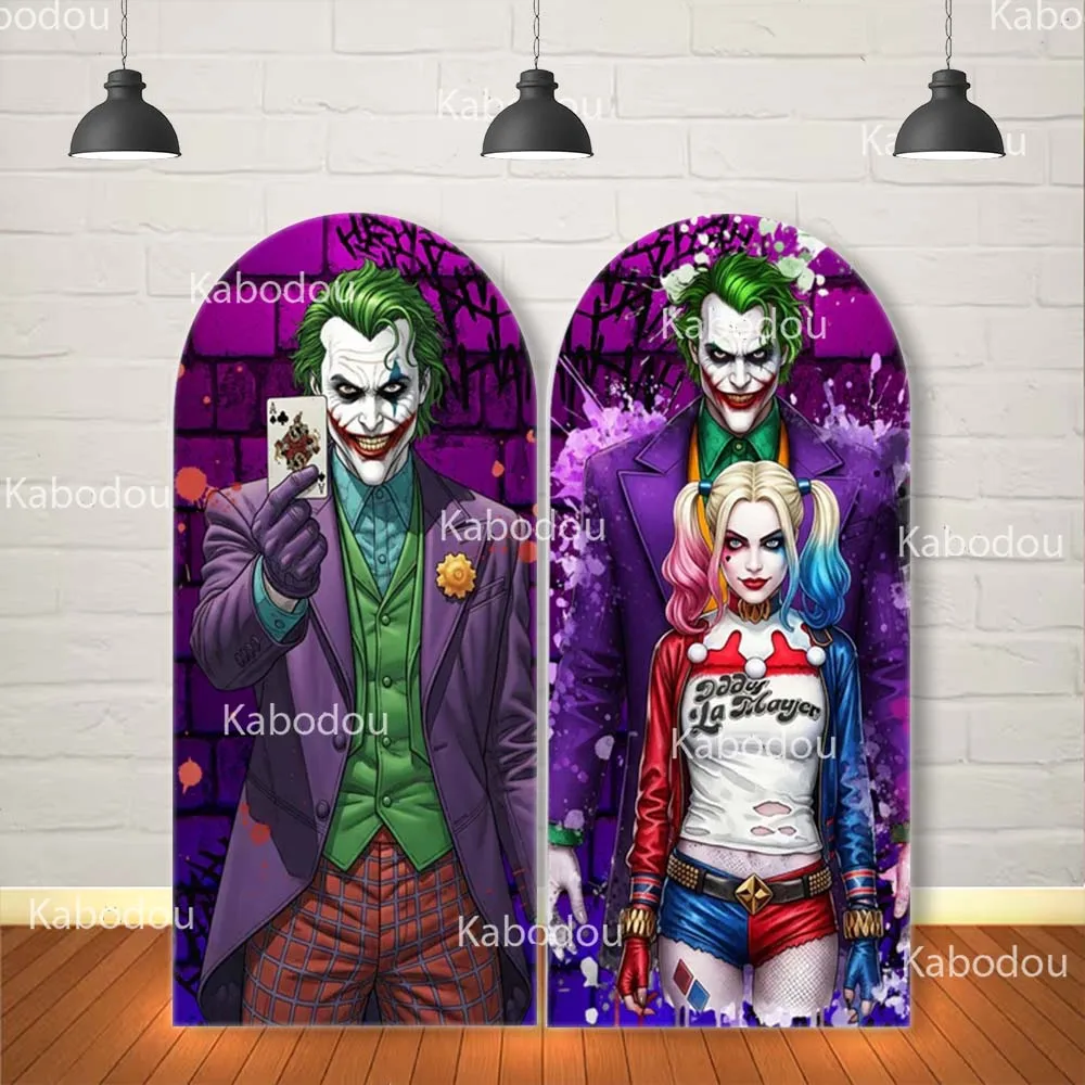 

Фон для арки Harleys Quinn & Jokers, фиолетовый фон для дня рождения, вечеринки с героями мультфильмов, детский душ, фон для фотосъемки