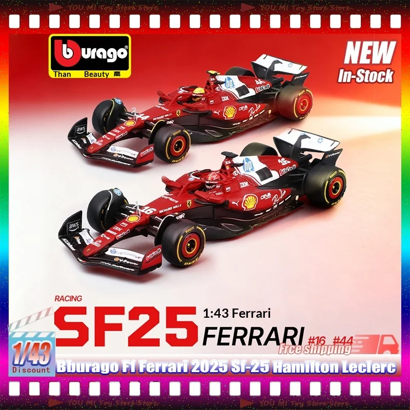 Новый-bburago-1-43-f1-ferrari-2025-sf-25-hamilton-leclerc-миниатюрная-литая-модель-из-сплава-и-пластика-индивидуальная-детская-игрушка-в-подарок