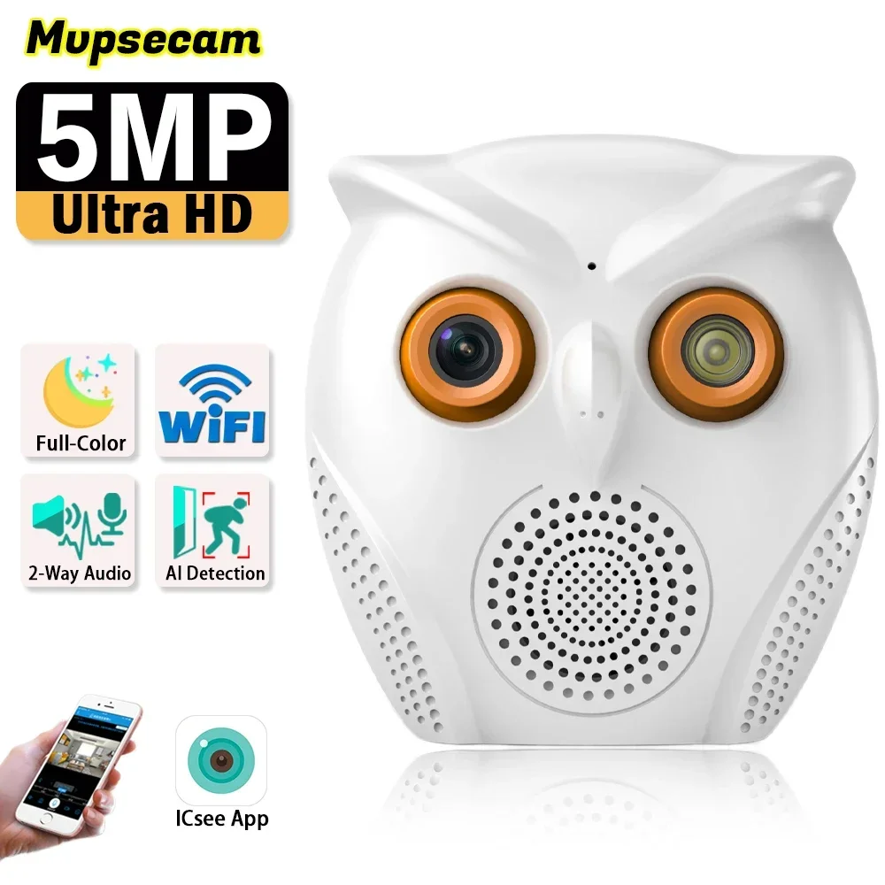 

ICSee WiFi Camera Indoor 5MP HD Video Surveillance IP Camera Wireless CCTV Night Vision Smart Home Wi-Fi Baby Monitor Owl Shape