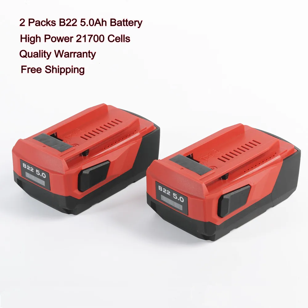 AAA+ Two Pieces New B22 22V 5.0Ah High Power Li-Ion Battery for Hilti 18V 21.6V 22V Cordless Power Tool for Hilti 22V Battery