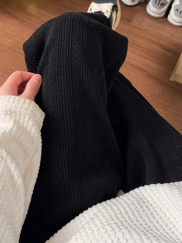 Black Straight Leg Men's Casual Pants Summer American Style Knife  Wheat Ear Pattern Sporty Loose Fit Long Trousers
